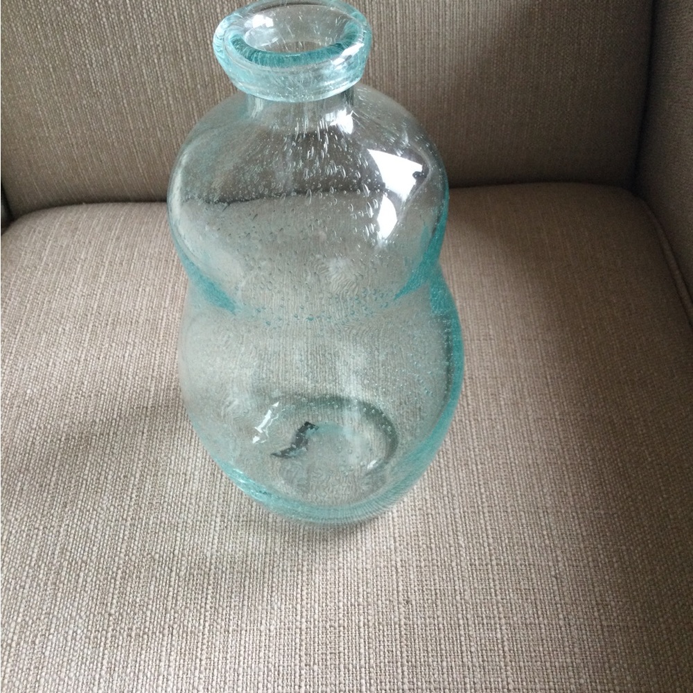 Aqua Blue Clear Bubble Blown Recycled Glass Bottle Creative Coop